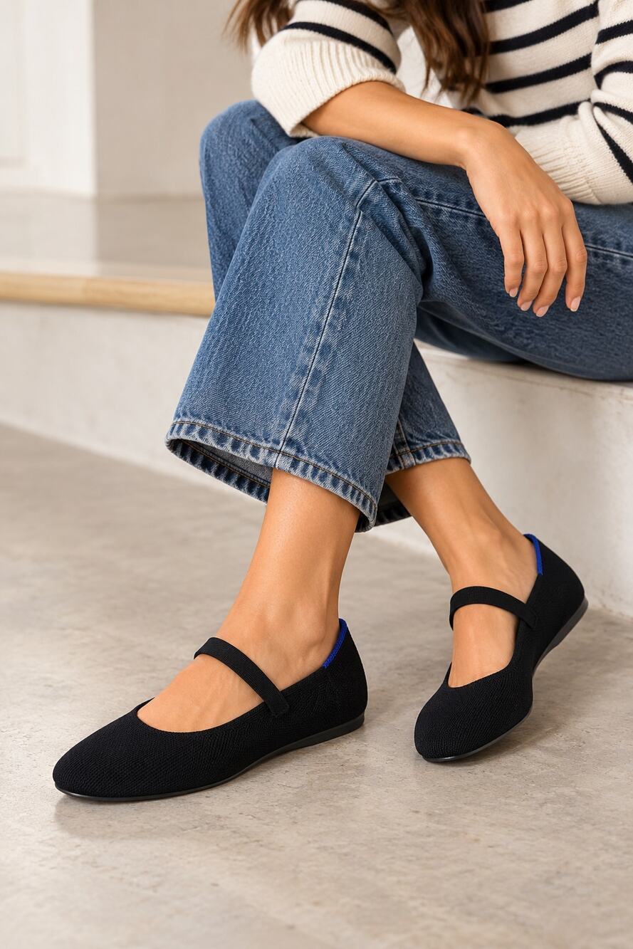 Rothy's The Mary Jane Black Knit Flat, Women's Size 7.5 Minimalist Washable